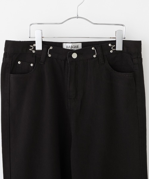 BASQUE magenta(バスクマゼンタ)の「ウエスト調整ハイウエストワイドパンツ(デニムパンツ・レディース・ターコイズブルー/サックスブルー/ホワイト/ピンク/ダークグレー/ブラック・M/L/S)」の22枚目の写真