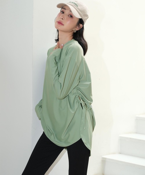 サイドギャザーラッシュガード水着セットアップ体型カバー