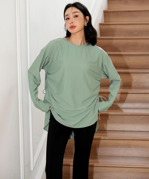 サイドギャザーラッシュガード水着セットアップ体型カバー