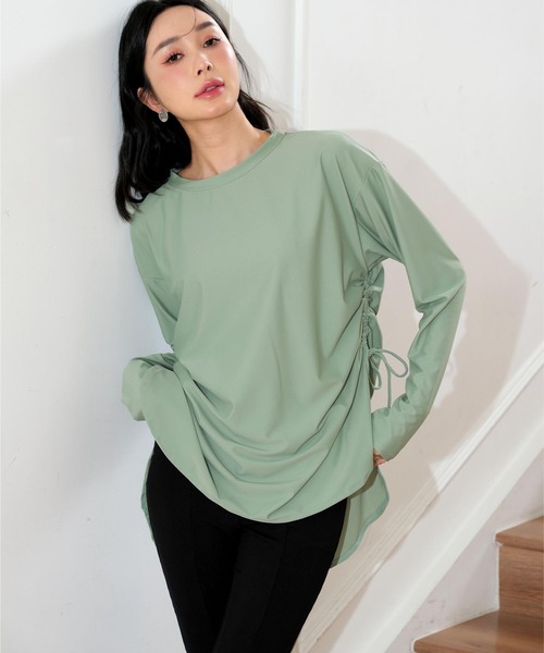 サイドギャザーラッシュガード水着セットアップ体型カバー