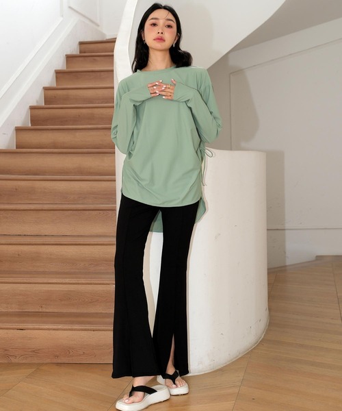 サイドギャザーラッシュガード水着セットアップ体型カバー