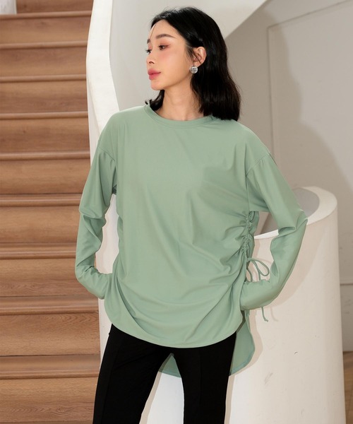 サイドギャザーラッシュガード水着セットアップ体型カバー