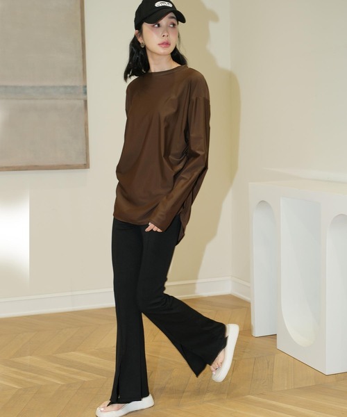 OSYAREVO（オシャレボ）の「水着 レディース 体型カバー ラッシュガード 紫外線カット率 99％以上 UPF50+ uvカット フィットネス 水陸両用 サイドギャザー セットアップ セパレート（ラッシュガード・レディース・ブラウン/ベージュ/ミント・MEDIUM/LARGE/X-LARGE）」の11枚目の写真