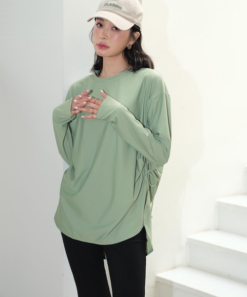 OSYAREVO（オシャレボ）の「水着 レディース 体型カバー ラッシュガード 紫外線カット率 99％以上 UPF50+ uvカット フィットネス 水陸両用 サイドギャザー セットアップ セパレート（ラッシュガード・レディース・ブラウン/ベージュ/ミント・MEDIUM/LARGE/X-LARGE）」の5枚目の写真