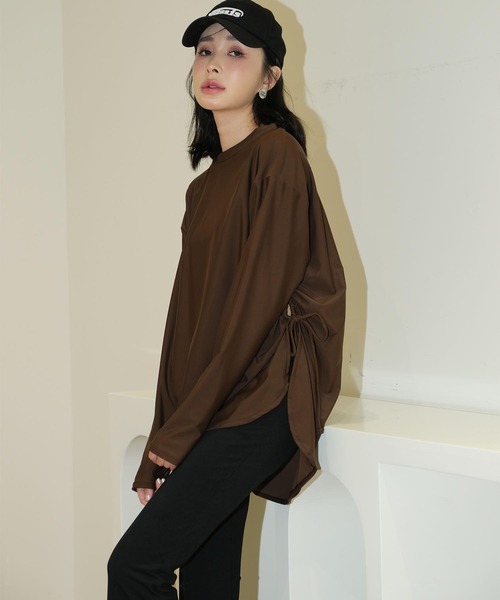 OSYAREVO（オシャレボ）の「水着 レディース 体型カバー ラッシュガード 紫外線カット率 99％以上 UPF50+ uvカット フィットネス 水陸両用 サイドギャザー セットアップ セパレート（ラッシュガード・レディース・ブラウン/ベージュ/ミント・MEDIUM/LARGE/X-LARGE）」の7枚目の写真