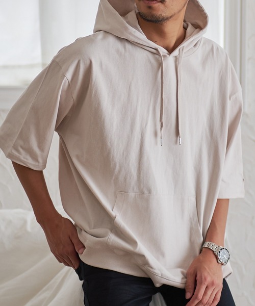 JEMORGAN(ジェーイーモーガン)の「『JEMORGAN LONG JOHNS/ジェーイーモーガンロングジョーンズ』半袖Tパーカー【+】(パーカー・メンズ・グリーン/サーモンピンク/ライトグレー/ブラック/オフホワイト/グレー系1/ネイビー/サンドベージュ/スモークピンク/カーキ/ベージュ・L/XL/M)」の4枚目の写真