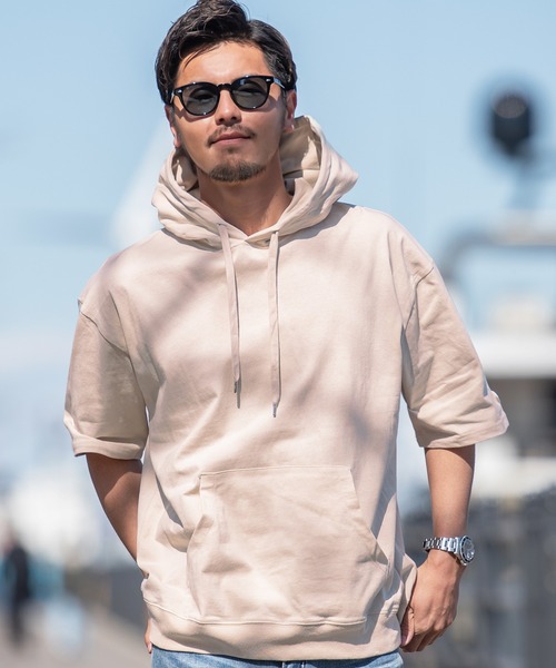 JEMORGAN(ジェーイーモーガン)の「『JEMORGAN LONG JOHNS/ジェーイーモーガンロングジョーンズ』半袖Tパーカー【+】(パーカー・メンズ・グリーン/サーモンピンク/ライトグレー/ブラック/オフホワイト/グレー系1/ネイビー/サンドベージュ/スモークピンク/カーキ/ベージュ・L/XL/M)」の5枚目の写真