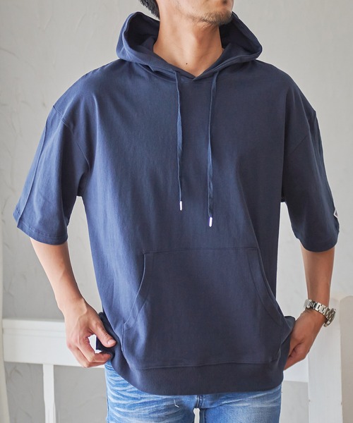 JEMORGAN(ジェーイーモーガン)の「『JEMORGAN LONG JOHNS/ジェーイーモーガンロングジョーンズ』半袖Tパーカー【+】(パーカー・メンズ・グリーン/サーモンピンク/ライトグレー/ブラック/オフホワイト/グレー系1/ネイビー/サンドベージュ/スモークピンク/カーキ/ベージュ・L/XL/M)」の9枚目の写真