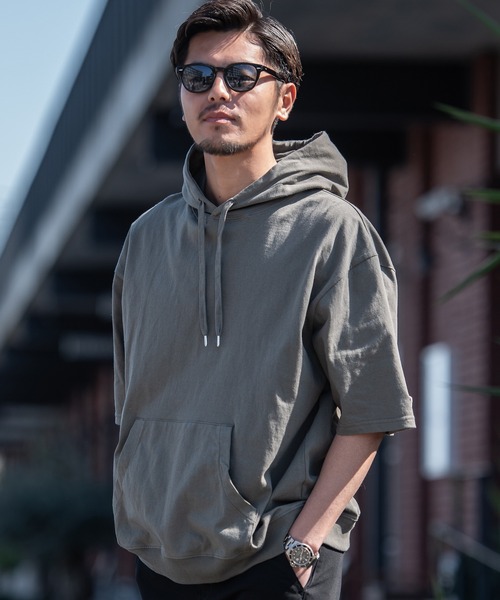 JEMORGAN(ジェーイーモーガン)の「『JEMORGAN LONG JOHNS/ジェーイーモーガンロングジョーンズ』半袖Tパーカー【+】(パーカー・メンズ・グリーン/サーモンピンク/ライトグレー/ブラック/オフホワイト/グレー系1/ネイビー/サンドベージュ/スモークピンク/カーキ/ベージュ・L/XL/M)」の7枚目の写真