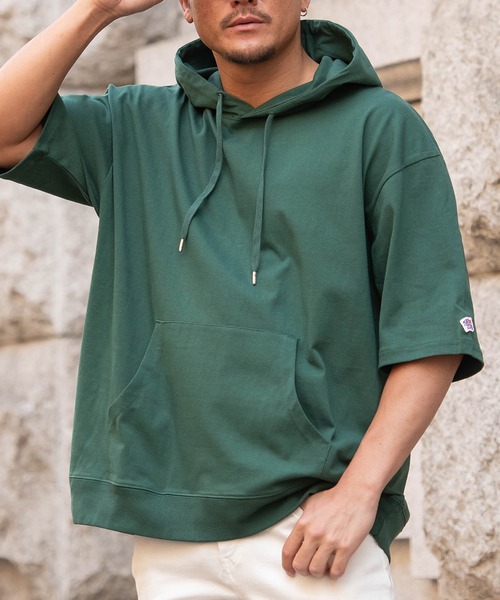 JEMORGAN(ジェーイーモーガン)の「『JEMORGAN LONG JOHNS/ジェーイーモーガンロングジョーンズ』半袖Tパーカー【+】(パーカー・メンズ・グリーン/サーモンピンク/ライトグレー/ブラック/オフホワイト/グレー系1/ネイビー/サンドベージュ/スモークピンク/カーキ/ベージュ・L/XL/M)」の8枚目の写真