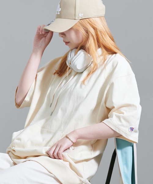 JEMORGAN(ジェーイーモーガン)の「『JEMORGAN LONG JOHNS/ジェーイーモーガンロングジョーンズ』半袖Tパーカー【+】(パーカー・メンズ・グリーン/サーモンピンク/ライトグレー/ブラック/オフホワイト/グレー系1/ネイビー/サンドベージュ/スモークピンク/カーキ/ベージュ・L/XL/M)」の6枚目の写真