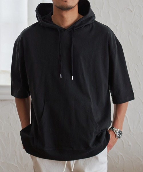 JEMORGAN(ジェーイーモーガン)の「『JEMORGAN LONG JOHNS/ジェーイーモーガンロングジョーンズ』半袖Tパーカー【+】(パーカー・メンズ・グリーン/サーモンピンク/ライトグレー/ブラック/オフホワイト/グレー系1/ネイビー/サンドベージュ/スモークピンク/カーキ/ベージュ・L/XL/M)」の2枚目の写真