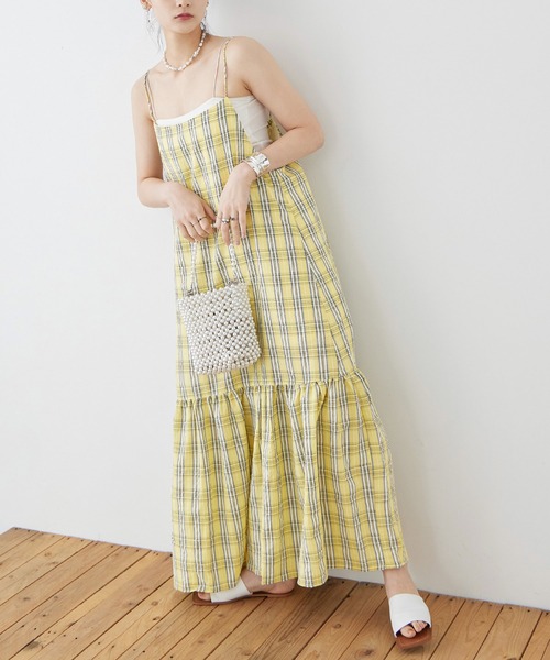 Fashion Letter（ファッションレター）の「先染めチェック キャミワンピース（ワンピース・レディース・イエロー/ブルー/ブラック・M）」の3枚目の写真