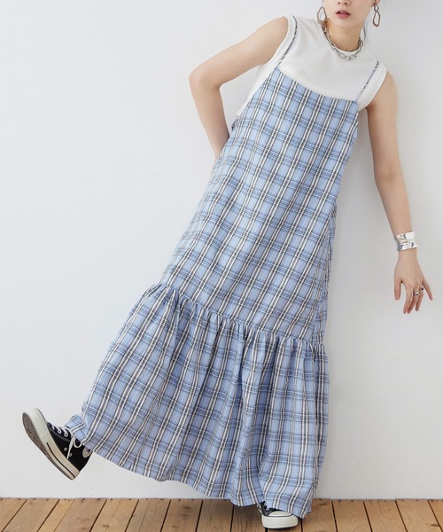 Fashion Letter（ファッションレター）の「先染めチェック キャミワンピース（ワンピース・レディース・イエロー/ブルー/ブラック・M）」の2枚目の写真
