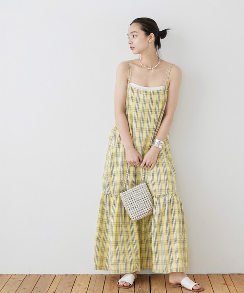 Fashion Letter（ファッションレター）の「先染めチェック キャミワンピース（ワンピース・レディース・イエロー/ブルー/ブラック・M）」の4枚目の写真