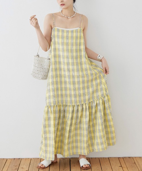 Fashion Letter（ファッションレター）の「先染めチェック キャミワンピース（ワンピース・レディース・イエロー/ブルー/ブラック・M）」の6枚目の写真