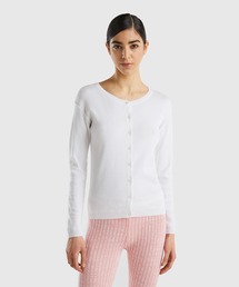 コットン100％無地クルーネック長袖カーディガン