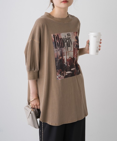 PUAL CE CIN（ピュアルセシン）の「ユーズドライクフォトプリントTシャツ（Tシャツ/カットソー・レディース・ベージュ/オフホワイト/チャコールグレー・FREE）」の9枚目の写真