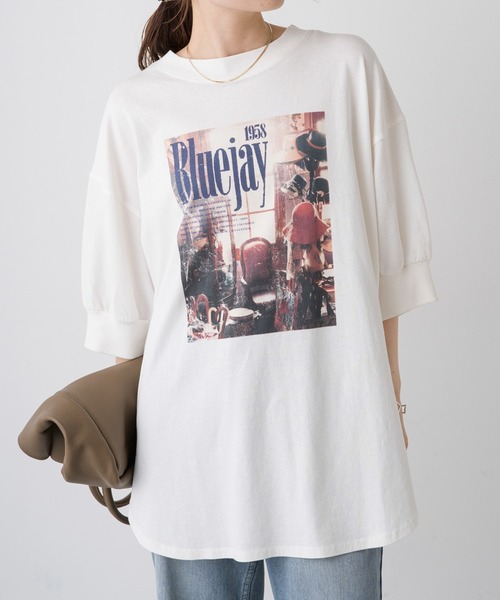 PUAL CE CIN（ピュアルセシン）の「ユーズドライクフォトプリントTシャツ（Tシャツ/カットソー・レディース・ベージュ/オフホワイト/チャコールグレー・FREE）」の6枚目の写真