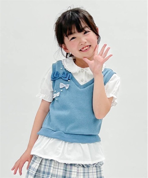 axes femme kids(アクシーズファムキッズ)の「リボンベストレイヤード風プルオーバー(Tシャツ/カットソー・キッズ・ラベンダー/ブルー・MEDIUM/LARGE/X-LARGE/XX-LARGE)」の2枚目の写真