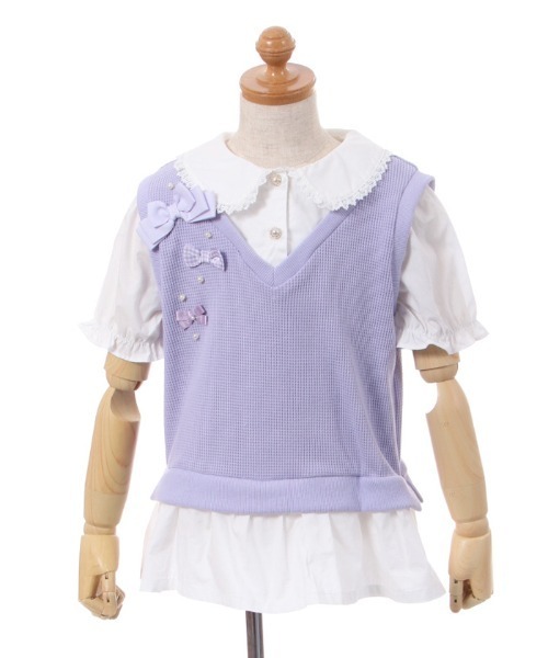 axes femme kids(アクシーズファムキッズ)の「リボンベストレイヤード風プルオーバー(Tシャツ/カットソー・キッズ・ラベンダー/ブルー・MEDIUM/LARGE/X-LARGE/XX-LARGE)」の7枚目の写真