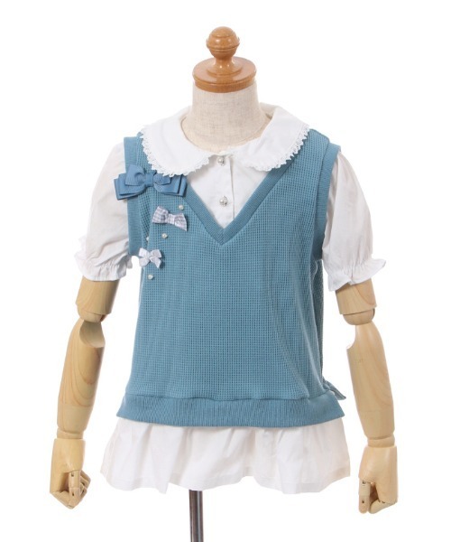 axes femme kids(アクシーズファムキッズ)の「リボンベストレイヤード風プルオーバー(Tシャツ/カットソー・キッズ・ラベンダー/ブルー・MEDIUM/LARGE/X-LARGE/XX-LARGE)」の17枚目の写真