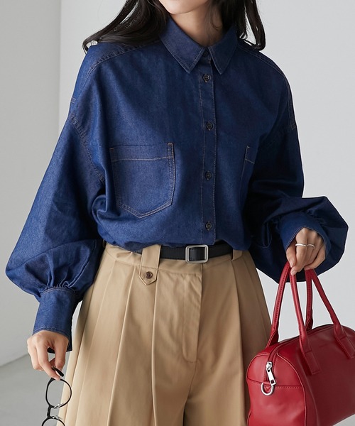 BONLECILL（ボンルシール）の「ボリュームスリーブ オーバーデニムシャツ（シャツ/ブラウス・レディース・ネイビー/ネイビー系1・FREE）」の18枚目の写真