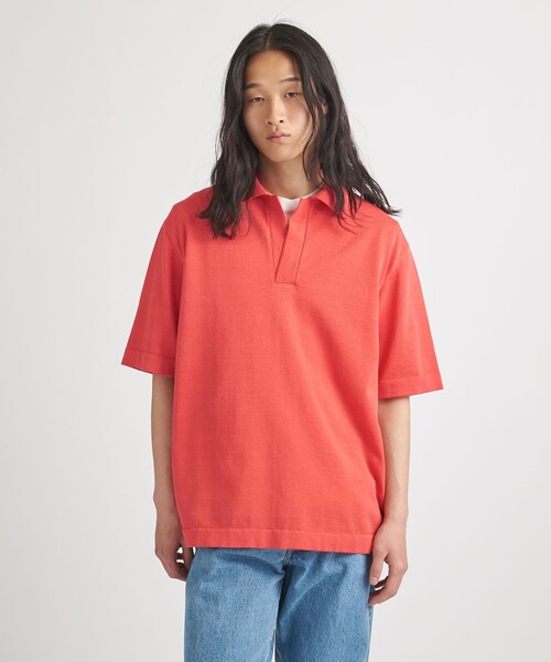 District（ディストリクト）の「＜District＞スキッパー プルオーバー ニット（ニット/セーター・メンズ・ピンク/ダークブラウン・S/M）」の2枚目の写真