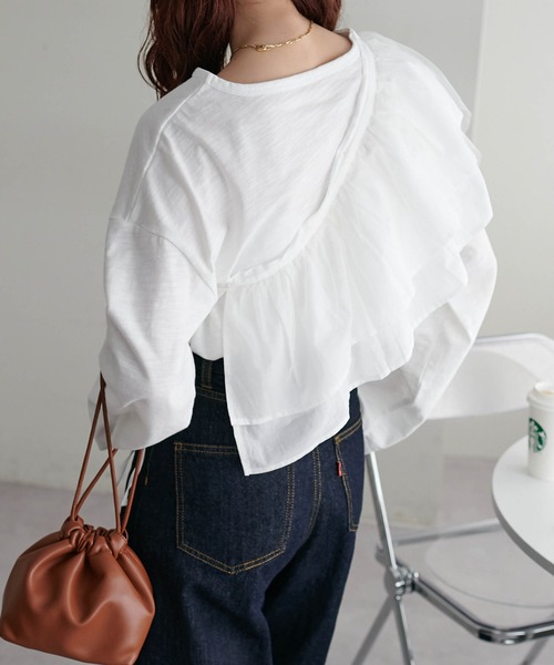 DISCOAT（ディスコート）の「【新色追加！/SET ITEM】チュールセットシアーロングTシャツ《マルチWAY仕様》（Tシャツ/カットソー・レディース・オフホワイト/ブラック/ライトグレー・FREE）」の16枚目の写真