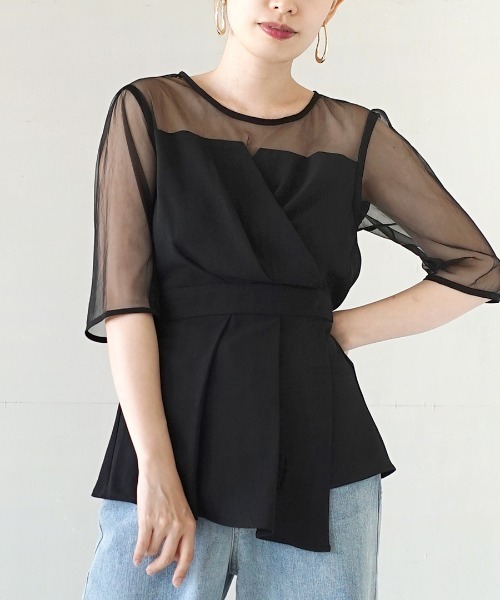 e-zakkamania stores(イーザッカマニアストアーズ)の「シアー ラップブラウス(シャツ/ブラウス・レディース・ライトベージュ/ブラック/カーキ・M)」の2枚目の写真