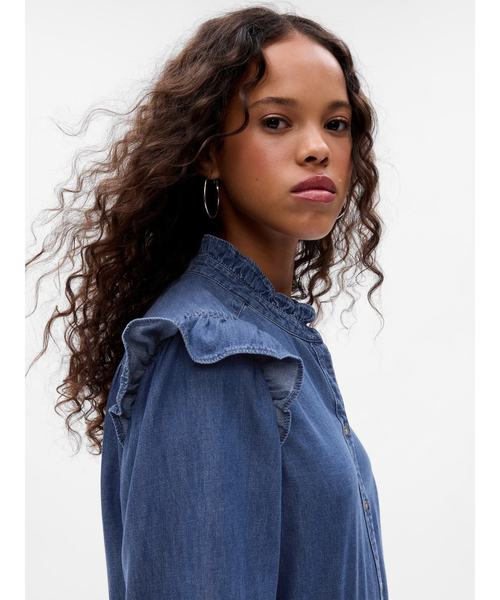GAP（ギャップ）の「ウォッシュウェル ラッフルフリル デニムシャツ