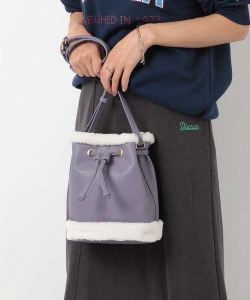 セール】【T・S・L】ムートン風巾着ショルダーバッグ 1231-221-1