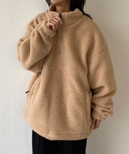 ZIP FIVE（ジップファイブ）の「【ZIP FIVE】【ZIP OUTDOOR】ビッグボアハーフジップブルゾン（ブルゾン・レディース・ホワイト/ブラウン/ベージュ/カーキ/ブラック・MEDIUM/LARGE/X-LARGE）」の4枚目の写真