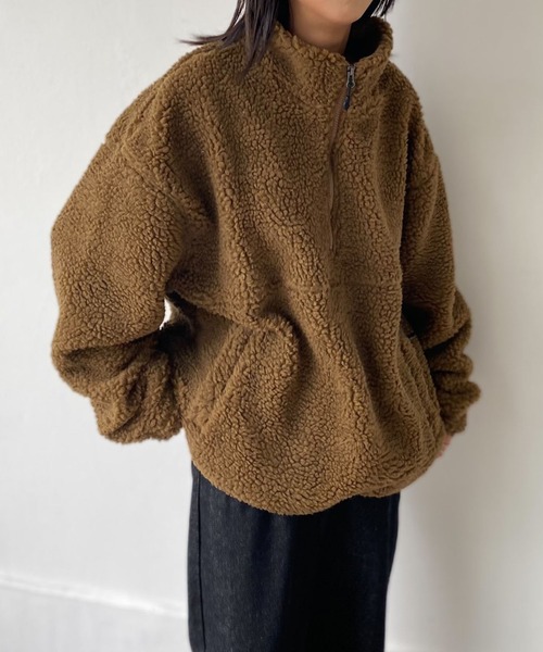 ZIP FIVE（ジップファイブ）の「【ZIP FIVE】【ZIP OUTDOOR】ビッグボアハーフジップブルゾン（ブルゾン・レディース・ホワイト/ブラウン/ベージュ/カーキ/ブラック・MEDIUM/LARGE/X-LARGE）」の3枚目の写真