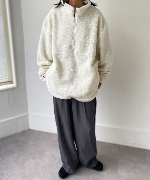 ZIP FIVE（ジップファイブ）の「【ZIP FIVE】【ZIP OUTDOOR】ビッグボアハーフジップブルゾン（ブルゾン・レディース・ホワイト/ブラウン/ベージュ/カーキ/ブラック・MEDIUM/LARGE/X-LARGE）」の6枚目の写真