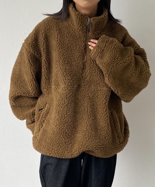 ZIP FIVE（ジップファイブ）の「【ZIP FIVE】【ZIP OUTDOOR】ビッグボアハーフジップブルゾン（ブルゾン・レディース・ホワイト/ブラウン/ベージュ/カーキ/ブラック・MEDIUM/LARGE/X-LARGE）」の8枚目の写真