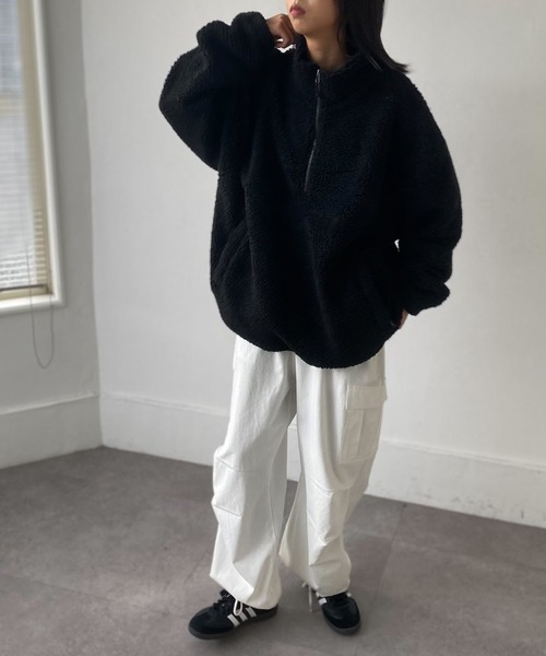 ZIP FIVE（ジップファイブ）の「【ZIP FIVE】【ZIP OUTDOOR】ビッグボアハーフジップブルゾン（ブルゾン・レディース・ホワイト/ブラウン/ベージュ/カーキ/ブラック・MEDIUM/LARGE/X-LARGE）」の7枚目の写真