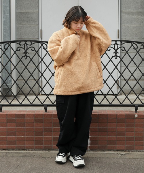 ZIP FIVE（ジップファイブ）の「【ZIP FIVE】【ZIP OUTDOOR】ビッグボアハーフジップブルゾン（ブルゾン・レディース・ホワイト/ブラウン/ベージュ/カーキ/ブラック・MEDIUM/LARGE/X-LARGE）」の10枚目の写真