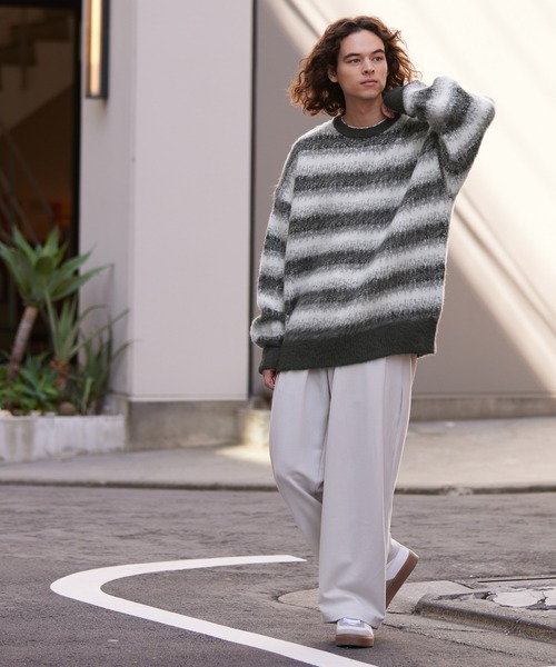 coca(coca)(コカ)の「メンズ モヘヤ風ボーダー柄ニットトレーナー(ニット/セーター・メンズ・ブラック・M/L/XL)」の3枚目の写真