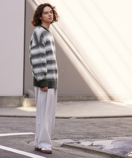 coca(coca)(コカ)の「メンズ モヘヤ風ボーダー柄ニットトレーナー(ニット/セーター・メンズ・ブラック・M/L/XL)」の5枚目の写真