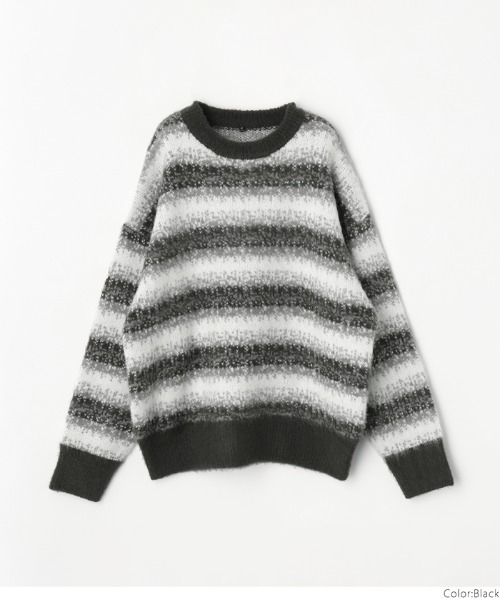 coca(coca)(コカ)の「メンズ モヘヤ風ボーダー柄ニットトレーナー(ニット/セーター・メンズ・ブラック・M/L/XL)」の10枚目の写真