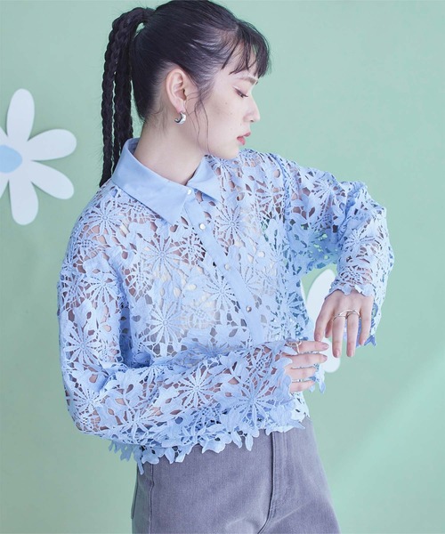 miette(ミエット)の「スカラップレースクロップドシャツ(シャツ/ブラウス・レディース・ライトグリーン/ライトブルー・FREE)」の14枚目の写真