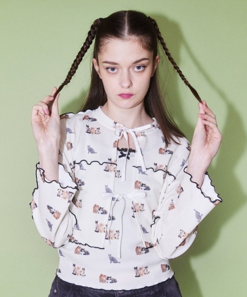 Candy Stripper（キャンディストリッパー）の「BABY KITTENS WAFFLE カーディガン（カーディガン/ボレロ・レディース・ピンク/アイボリー/ブラック・2）」の2枚目の写真