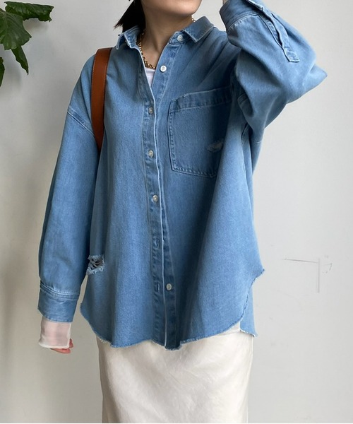 DouDou（ドゥドゥ）の「SSダメージデニムシャツ（シャツ/ブラウス
