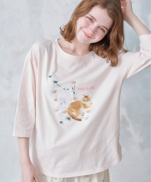 【PAUL&JOE】ワンポイントニャンニャン柄 Tシャツ（ルームウェア/パジャマ）｜PAUL&JOE（ポールアンドジョー）