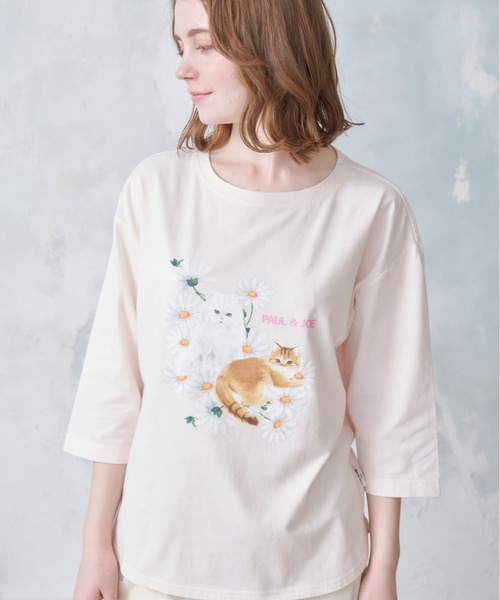新品】ポール＆ジョー 　ニャンニャンプリントパジャマ（L)アイボリー PAUL&JOE】ワンポイントニャンニャン柄 Tシャツ（ルームウェア