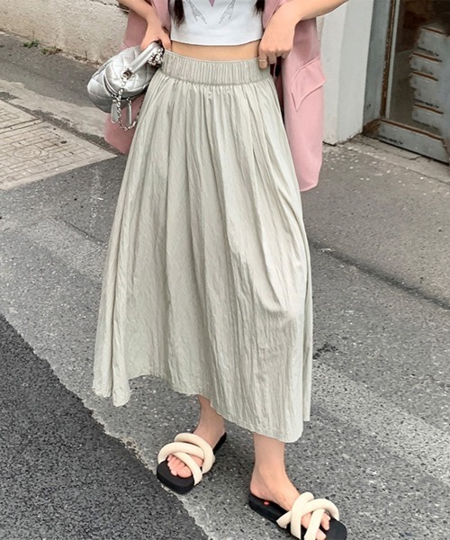 Miniministore(ミニミニストア)の「薄手ロングスカート ハイウエスト 韓国夏(スカート・レディース・ブラック/アイボリー/ベージュ/グレー・FREE)」の2枚目の写真