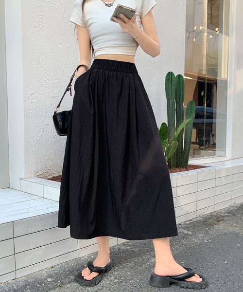 Miniministore(ミニミニストア)の「薄手ロングスカート ハイウエスト 韓国夏(スカート・レディース・ブラック/アイボリー/ベージュ/グレー・FREE)」の13枚目の写真