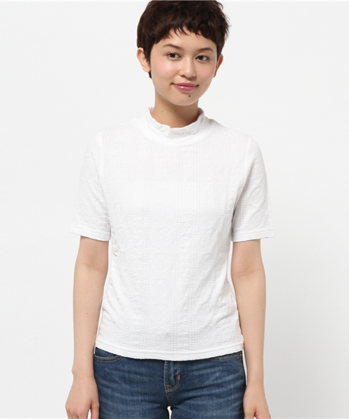 WEGO（ウィゴー）の「WEGO/ケーブルハイネック5分袖Tシャツ（Tシャツ/カットソー・レディース・ホワイト/杢グレー・FREE）」の3枚目の写真