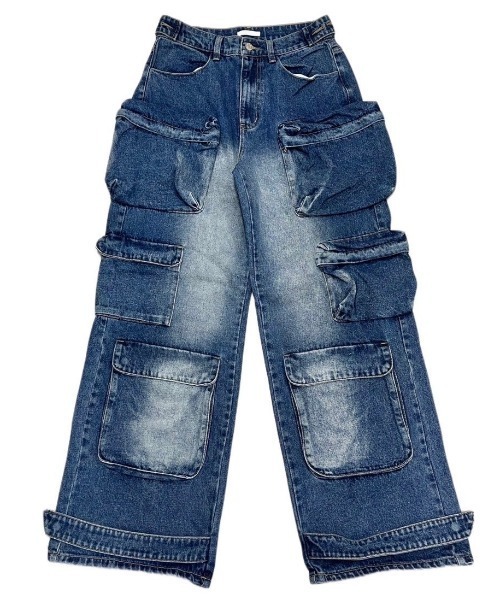 XU(エックスユー)の「ストリートファッション XU エックスユー pocket denim wide pants オーバーサイズ デニム ジーンズ ジーパン ワイドパンツ カーゴパンツ カーゴデニム 韓国ファッション 韓国ストリート(デニムパンツ・メンズ・ブラック/ブルー・ONE SIZE)」の15枚目の写真
